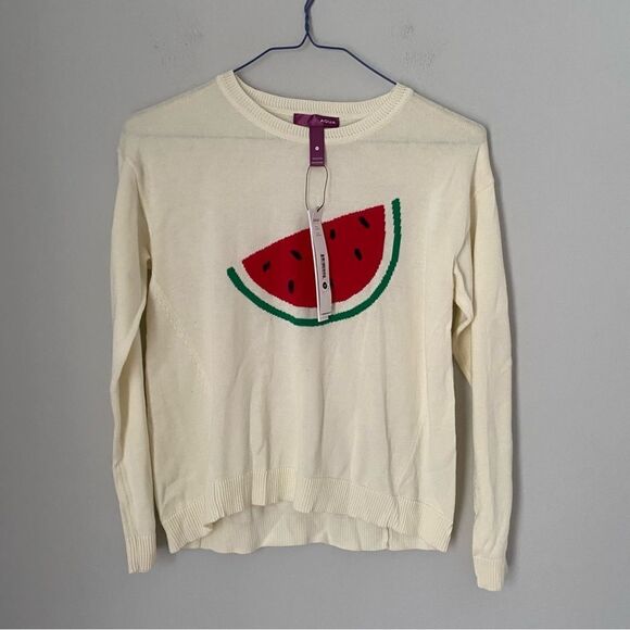 Aqua Girl’ Long Sleeve Watermelon Knit Crew Neck Sweater - Picture 1 of 3
